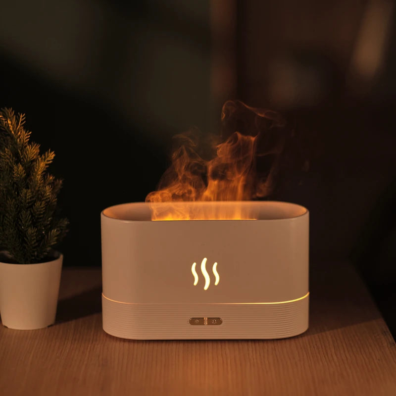 Difusor de aroma, humidificador de aire, atomizador ultrasónico de niebla fría, lámpara de llama de siete colores con simulación de aceite esencial LED, difusor para dormitorio