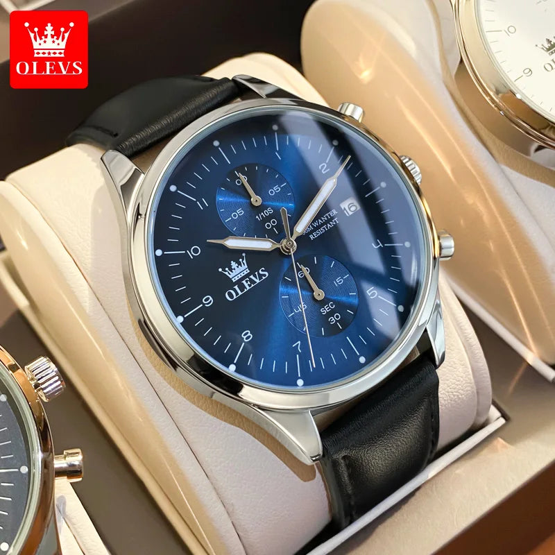 Relojes originales OLEVS para hombre, marca superior, cronógrafo de cuarzo, reloj de pulsera luminoso resistente al agua con fecha para hombre, reloj de pulsera informal de lujo.