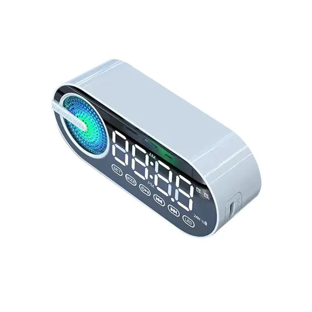 Altavoz Bluetooth inalámbrico G30 NY Mirror Clock con USB, LED, FM, luz ambiental colorida, graves potentes, portátil, regalo