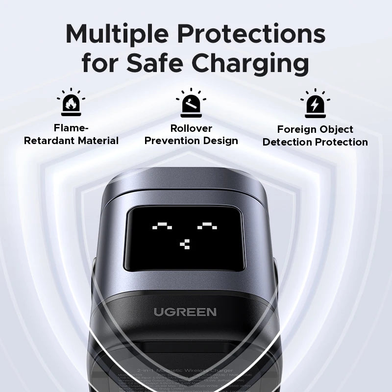 Cargador inalámbrico magnético UGREEN Uno Qi2 de 25 W con base de carga y cable para iPhone 16 Pro Max/AirPods 4 y cargador rápido MagSafe