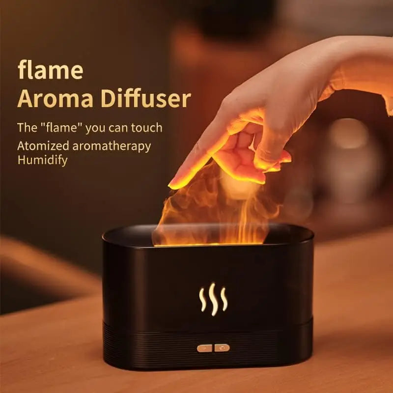 Difusor de aroma, humidificador de aire, atomizador ultrasónico de niebla fría, lámpara de llama de siete colores con simulación de aceite esencial LED, difusor para dormitorio