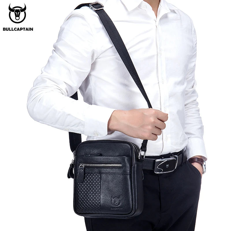 BULLCAPATIN Bolso de hombro de cuero genuino para hombre, maletín tipo mensajero, bolso bandolera, bolso de viaje