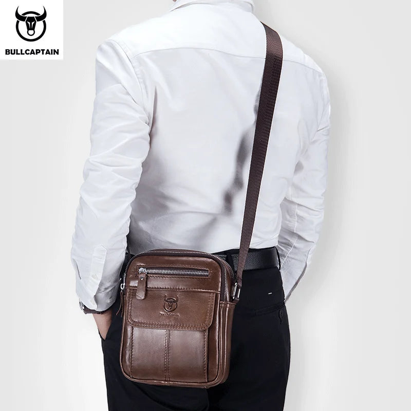 Bolsos de hombro casuales Bullcaptain para hombre, bolso de mensajero de negocios, bolso de cuero de vaca de alta calidad para hombre.