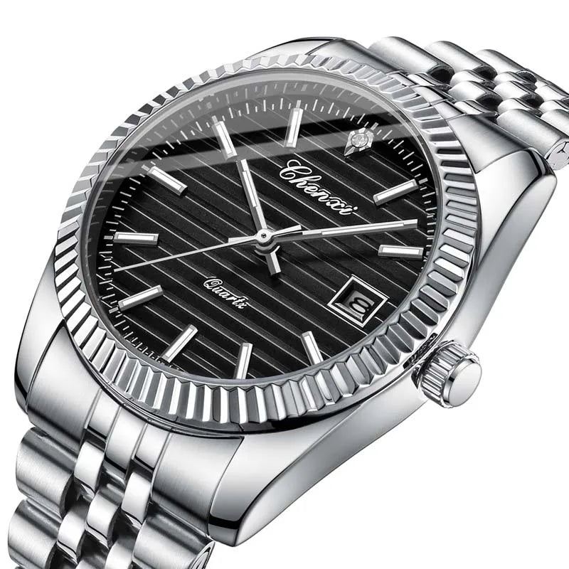 Reloj Chenxi de lujo de acero inoxidable para hombre, resistente al agua, luminoso, con fecha, de cuarzo, informal, 004D