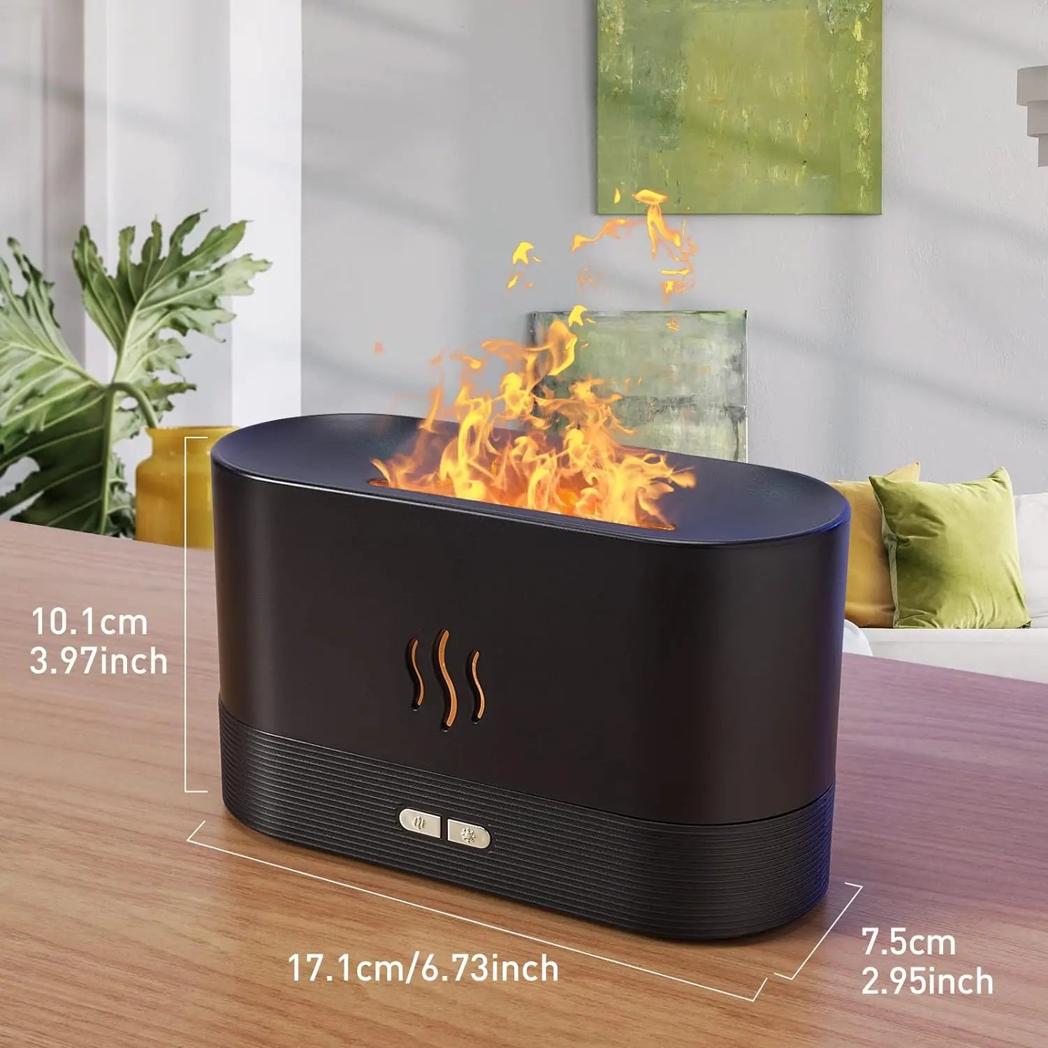 Difusor de aroma, humidificador de aire, atomizador ultrasónico de niebla fría, lámpara de llama de siete colores con simulación de aceite esencial LED, difusor para dormitorio
