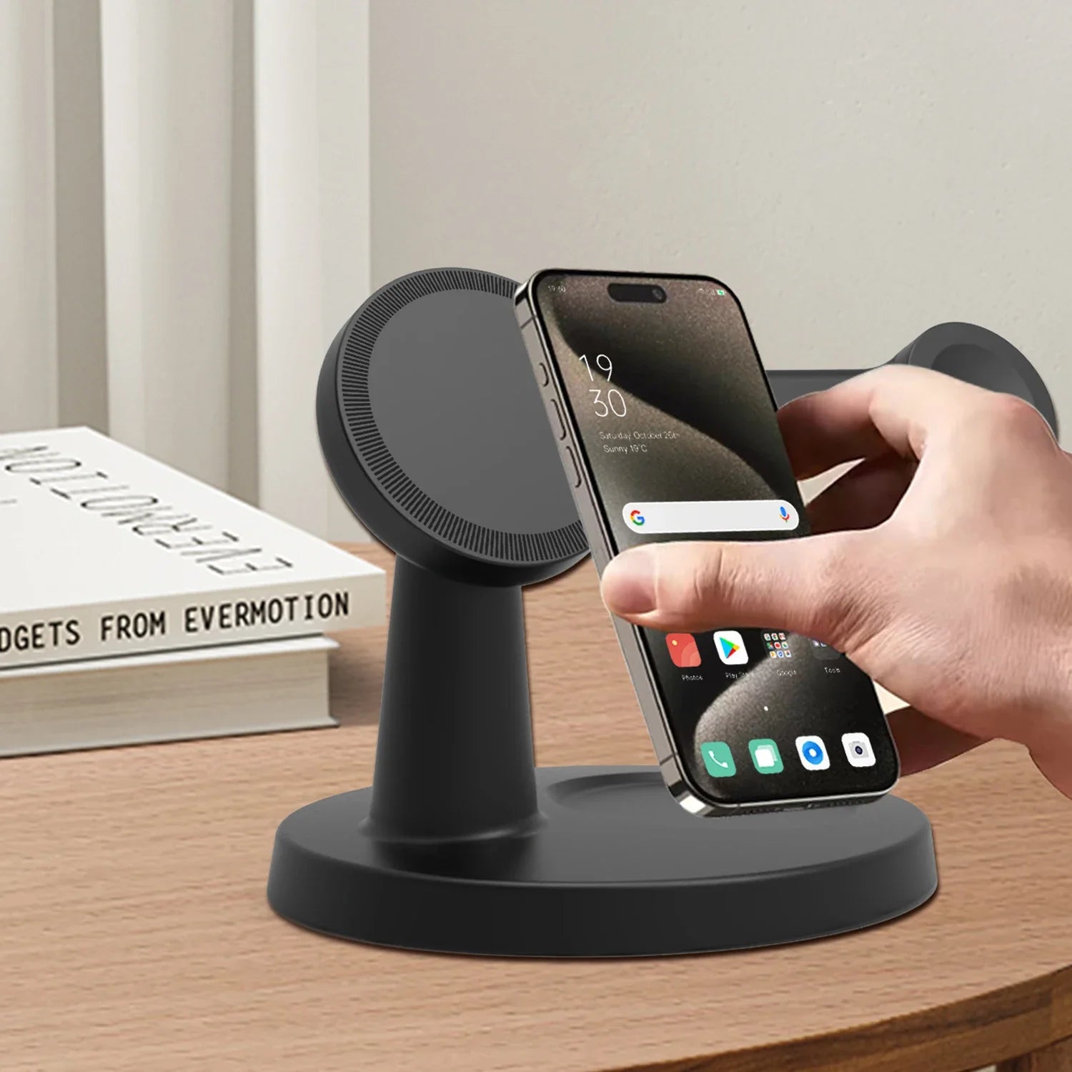 Cargador inalámbrico magnético 3 en 1 para iPhone 16, 15, 14, 13 Pro Max, Apple Watch 9, 8 y AirPods Pro. Estación de carga rápida.