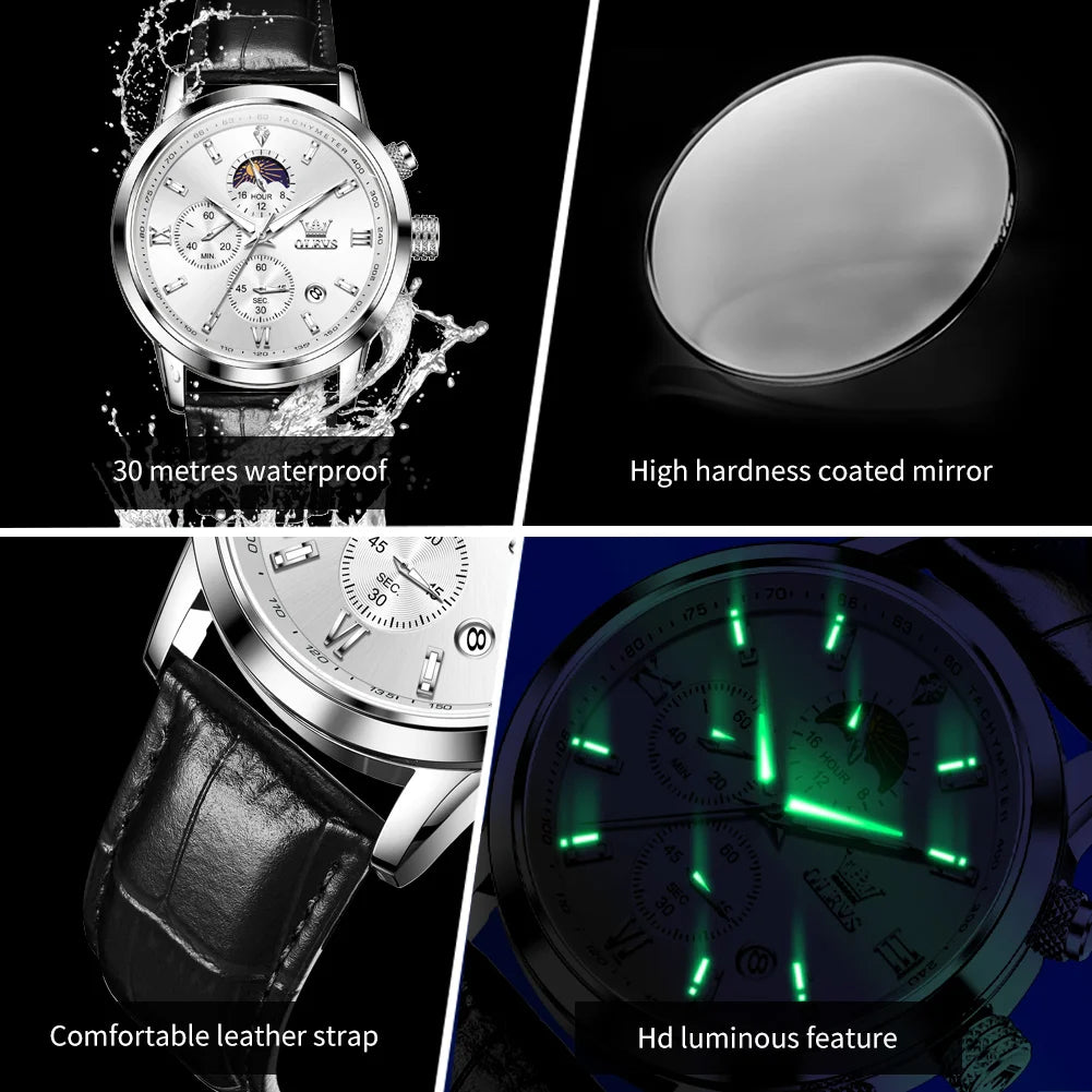 OLEVS 9812 Nuevo Reloj de Moda para Hombre Cronógrafo Impermeable Fase Lunar Multifuncional Reloj de Hombre Marca de Lujo Reloj de Cuarzo para Hombre