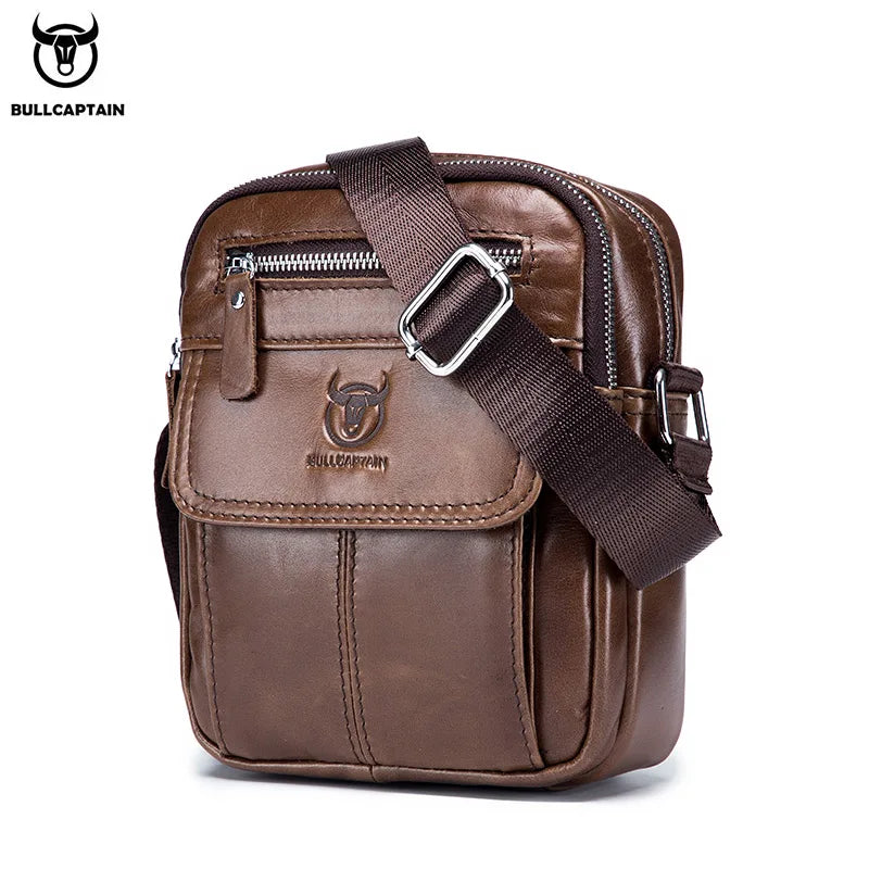 Bolsos de hombro casuales Bullcaptain para hombre, bolso de mensajero de negocios, bolso de cuero de vaca de alta calidad para hombre.