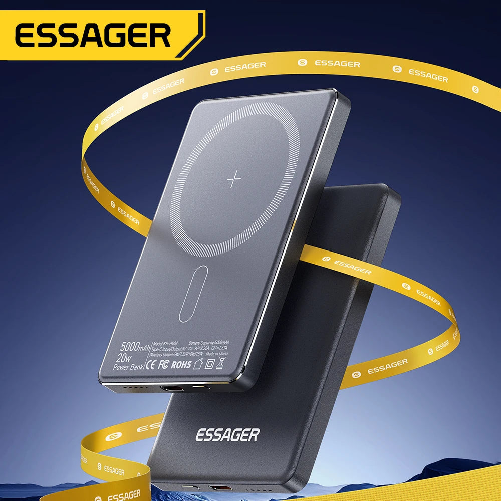 Batería externa inalámbrica delgada Essager magnética de 20 W y 5000 mAh, portátil, de carga rápida, compatible con Magsafe para iPhone 16, 15, 14 y 13