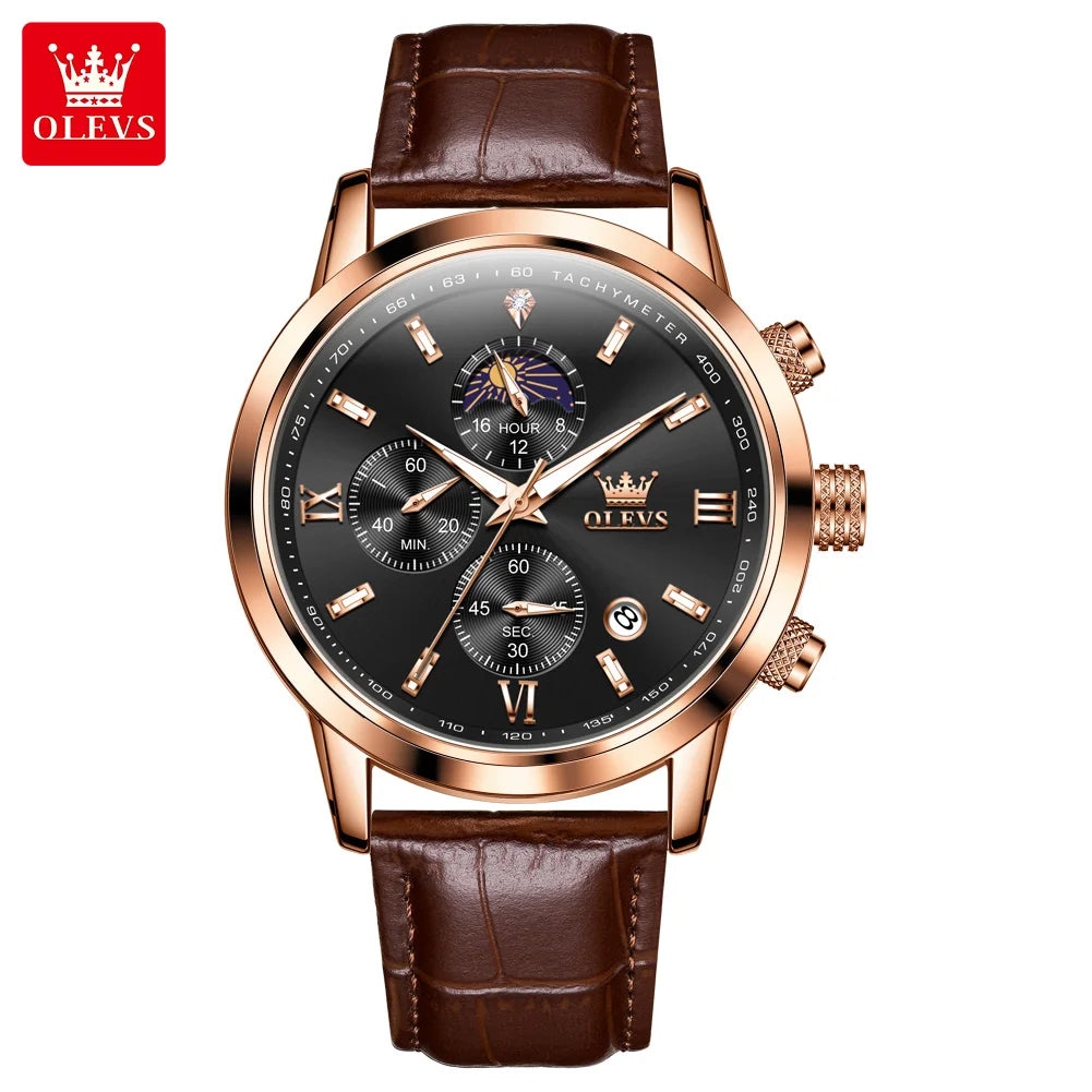 OLEVS 9812 Nuevo Reloj de Moda para Hombre Cronógrafo Impermeable Fase Lunar Multifuncional Reloj de Hombre Marca de Lujo Reloj de Cuarzo para Hombre