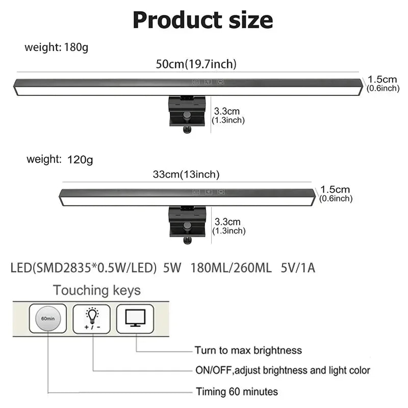 Barra de luz LED para monitor de computadora, ideal para aprendizaje, lectura y trabajo,