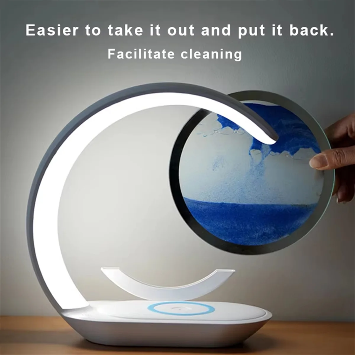 #Cargador inalámbrico 908D de 15 W con lámpara de noche con diseño de arenas movedizas, estación de carga rápida decorativa para mesa, color azul