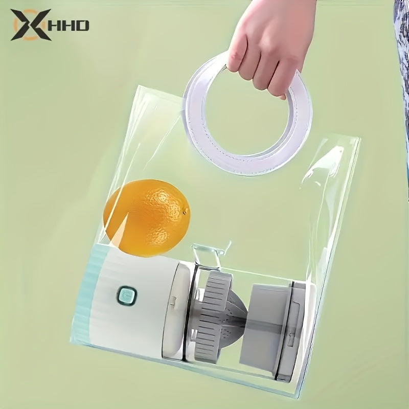 Exprimidor eléctrico portátil recargable por USB HHD: prensa automática compacta de cítricos y frutas con separador de pulpa, cuchillas de acero inoxidable fáciles de limpiar, incluye batería de polímero de litio para jugo fresco en casa.